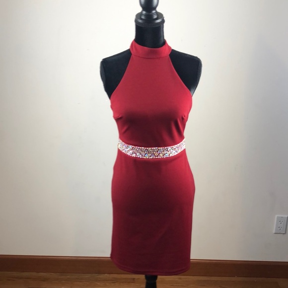 Rebecca B. Size 2 wine color halter dress with zip and button back closure - Picture 1 of 7